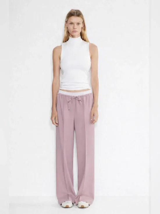 NWT Aritzia Babaton Equity Pants Size M | Italian Wool Wide Leg Blush Mauve - Picture 1 of 13